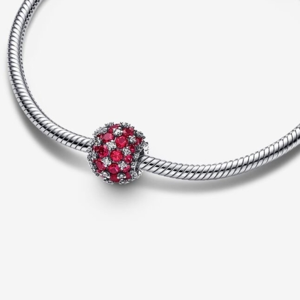 Pandora Sparkling Pavé Round Pink Charm 792630c01 Sterling silver NWT - Picture 3 of 4